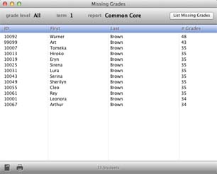 Report Card Maker Missing Grades Window Area to show missing grades inside of Report Card Maker.